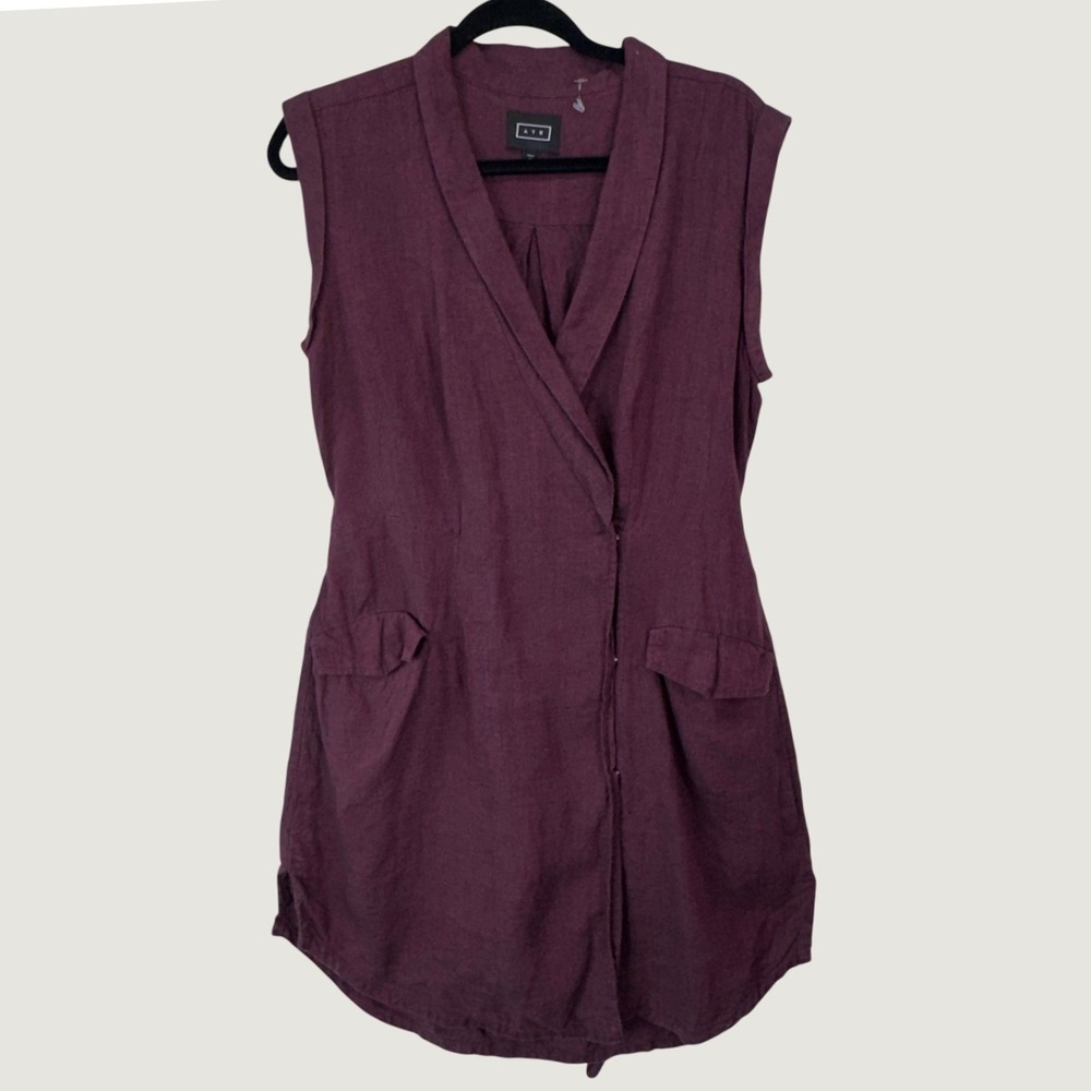 AYR Linen Sleeveless Wrap Mini Dress 6 Burgundy Minimalist Quiet Luxury‎